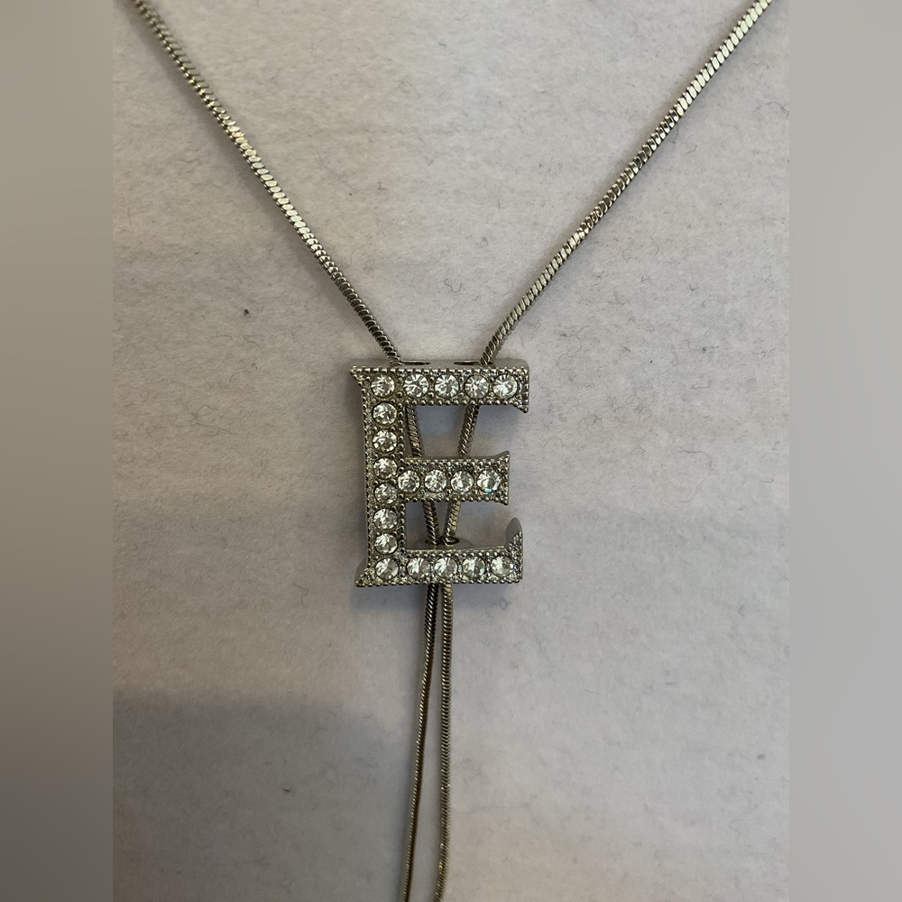 Lariat Style Silver “E” Initial Necklace - image 3